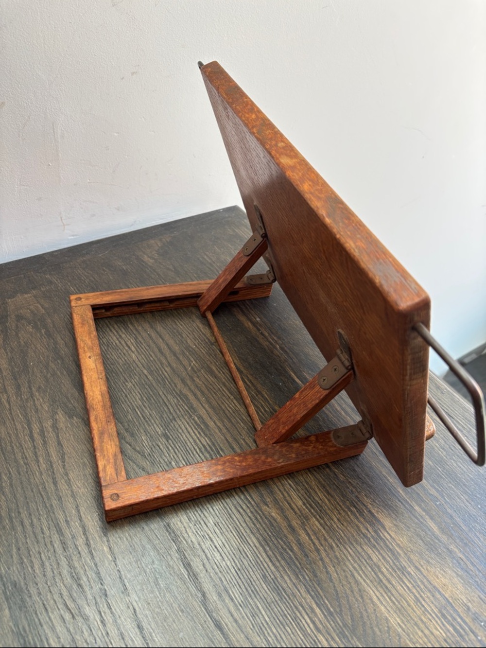 Vintage cookbook/book/tablet stand, oak?, rustic, patina, 10x14.5x2”